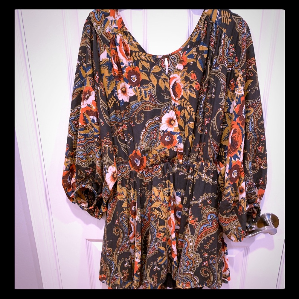 Free People mini tunic dress S floral/paisley